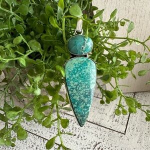 Blue Chrysocolla Quantum Quatrro Pendant sterling silver plated Aqua Blue
